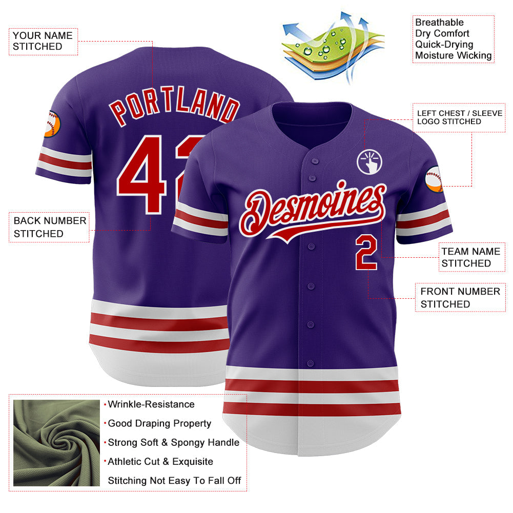 Custom Purple Red-White Line Authentic Baseball Jersey - Sky-Custom