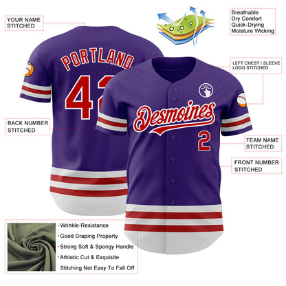 Custom Purple Red-White Line Authentic Baseball Jersey - Sky-Custom