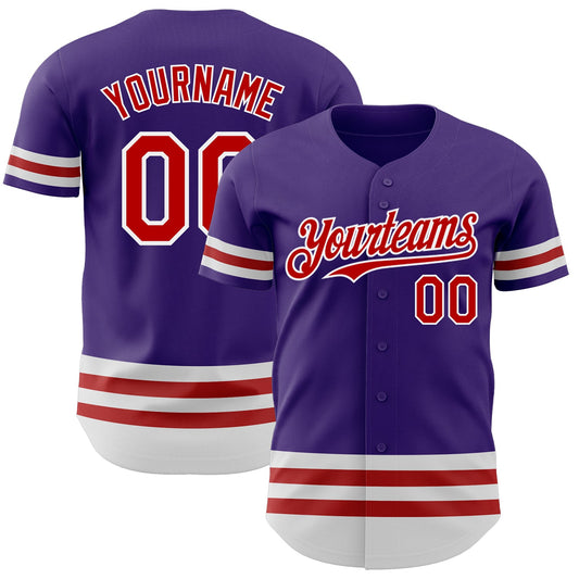 Custom Purple Red-White Line Authentic Baseball Jersey - Sky-Custom