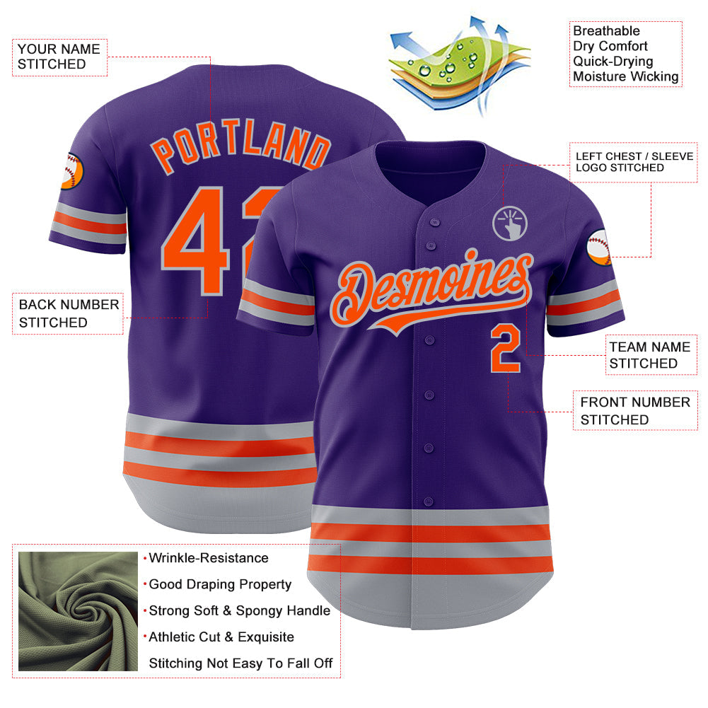 Custom Purple Orange-Gray Line Authentic Baseball Jersey - Sky-Custom