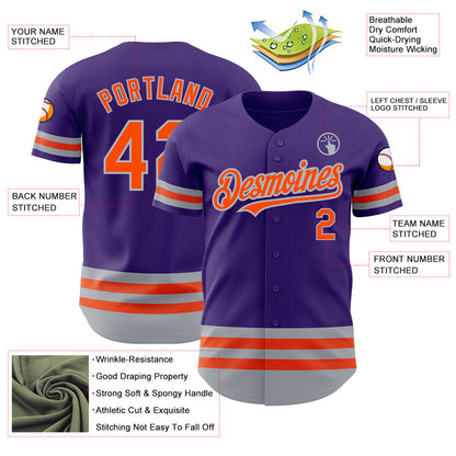 Custom Purple Orange-Gray Line Authentic Baseball Jersey - Sky-Custom