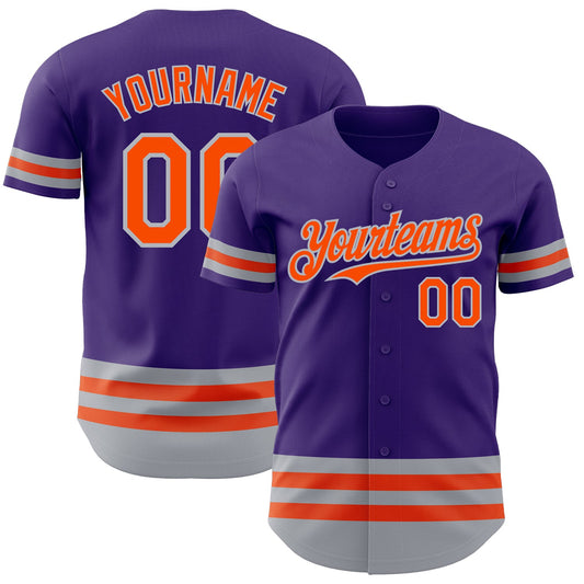 Custom Purple Orange-Gray Line Authentic Baseball Jersey - Sky-Custom