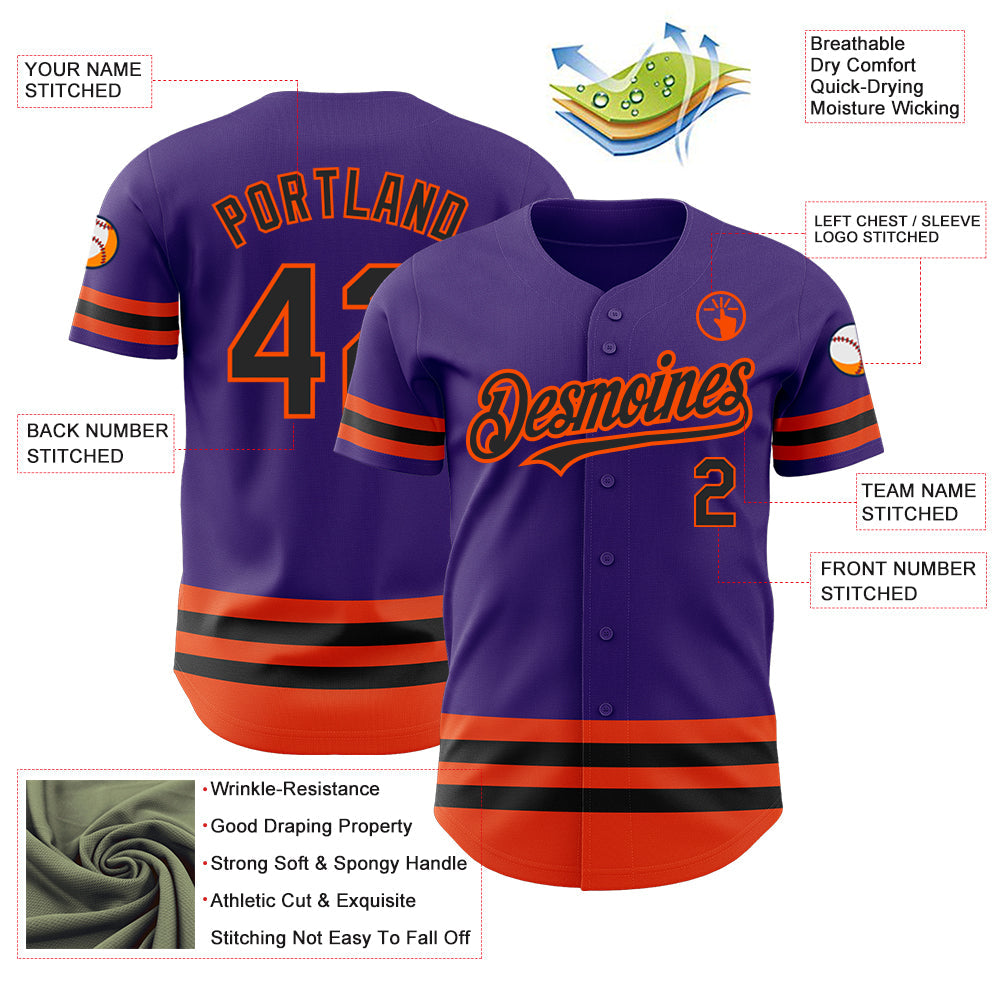 Custom Purple Black-Orange Line Authentic Baseball Jersey - Sky-Custom