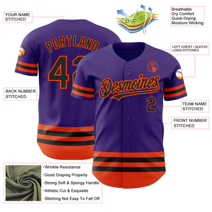 Custom Purple Black-Orange Line Authentic Baseball Jersey - Sky-Custom