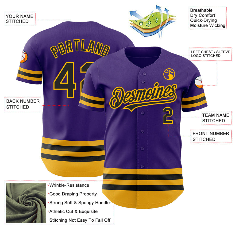 Custom Purple Black-Gold Line Authentic Baseball Jersey - Sky-Custom