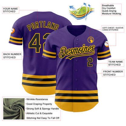 Custom Purple Black-Gold Line Authentic Baseball Jersey - Sky-Custom