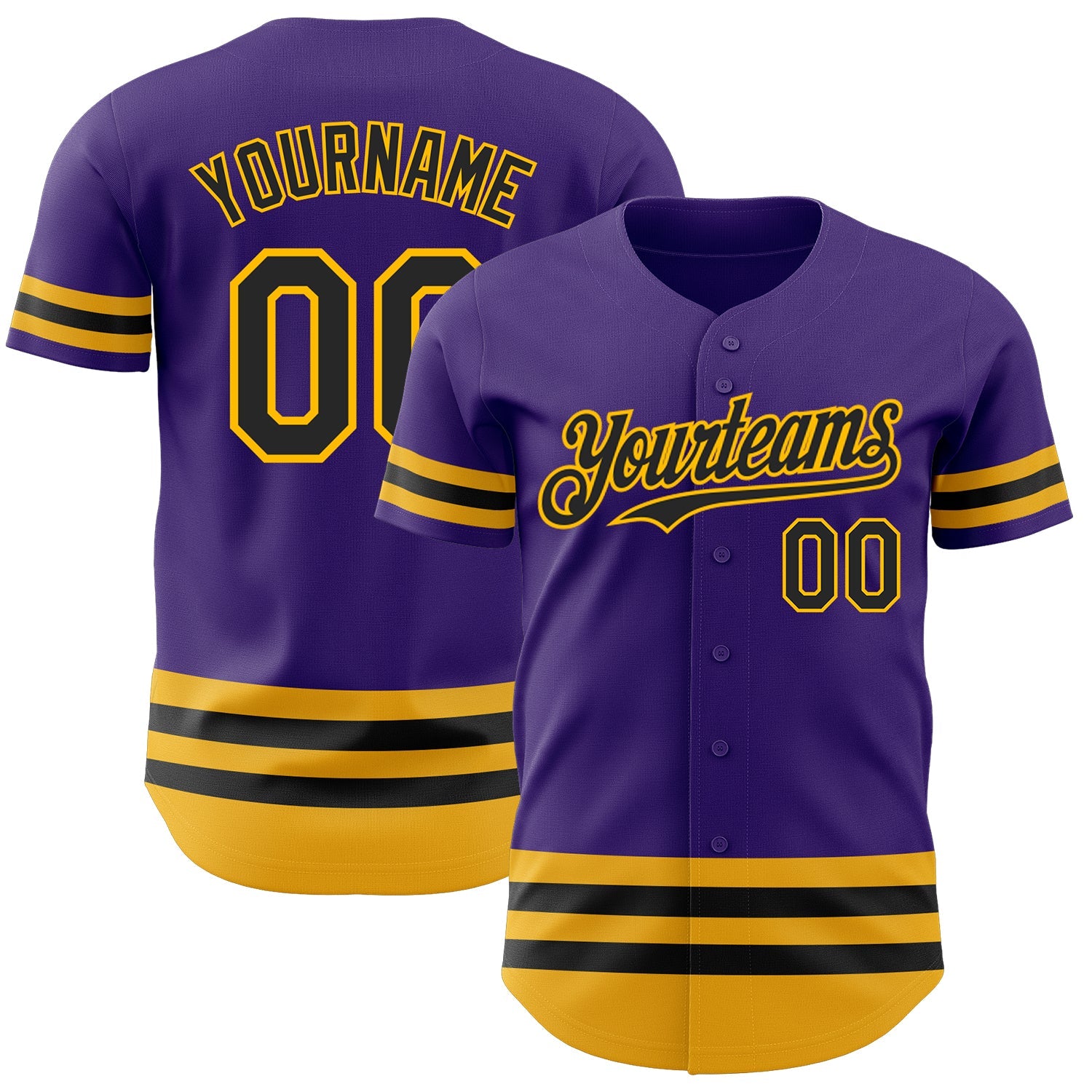Custom Purple Black-Gold Line Authentic Baseball Jersey - Sky-Custom