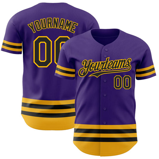 Custom Purple Black-Gold Line Authentic Baseball Jersey - Sky-Custom