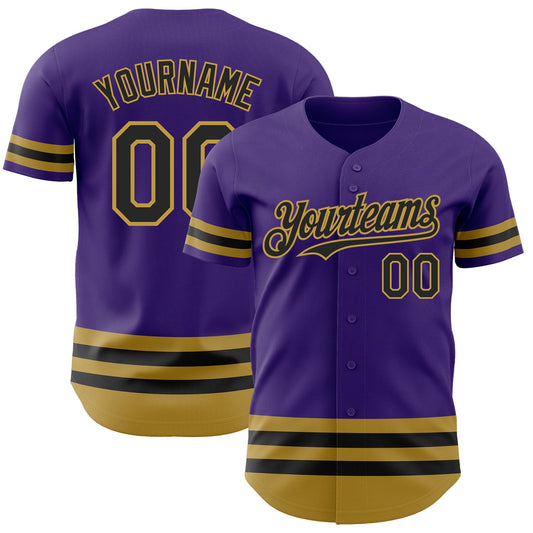 Custom Purple Black-Old Gold Line Authentic Baseball Jersey - Sky-Custom