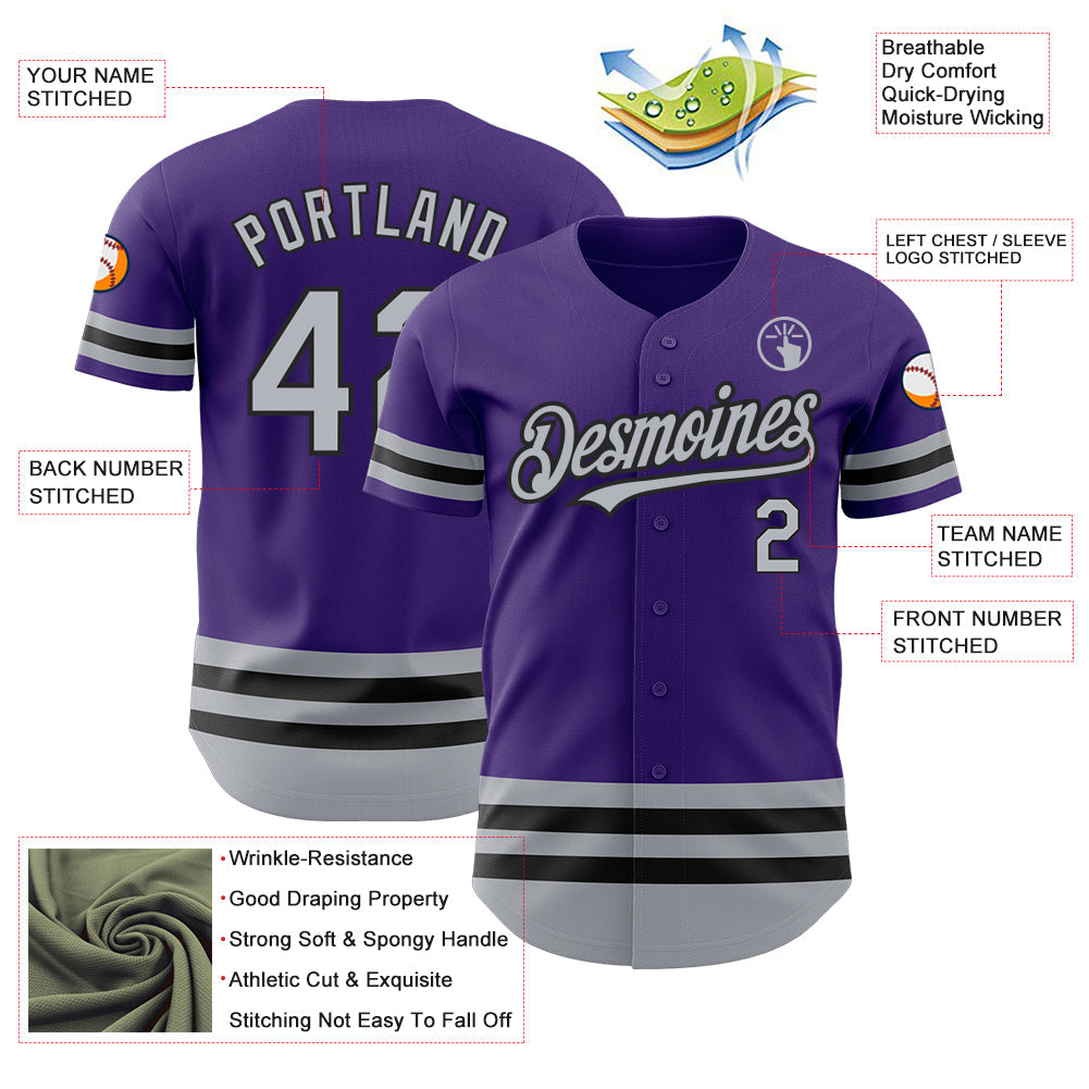 Custom Purple Gray-Black Line Authentic Baseball Jersey - Sky-Custom