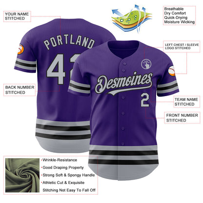 Custom Purple Gray-Black Line Authentic Baseball Jersey - Sky-Custom