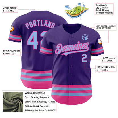 Custom Purple Light Blue-Pink Line Authentic Baseball Jersey - Sky-Custom