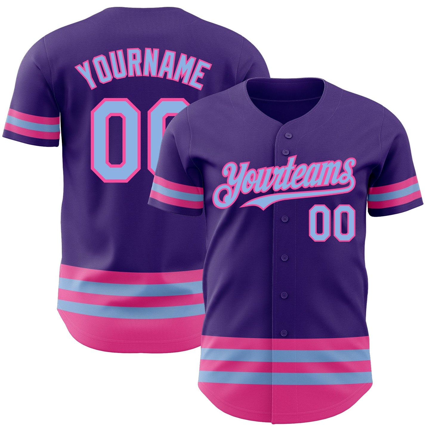 Custom Purple Light Blue-Pink Line Authentic Baseball Jersey - Sky-Custom