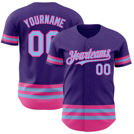 Custom Purple Light Blue-Pink Line Authentic Baseball Jersey - Sky-Custom