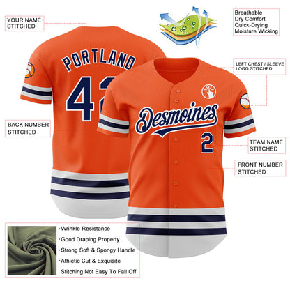 Custom Orange Navy-White Line Authentic Baseball Jersey - Sky-Custom