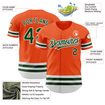 Custom Orange Green-White Line Authentic Baseball Jersey - Sky-Custom