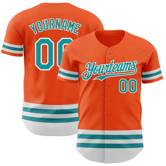 Custom Orange Teal-White Line Authentic Baseball Jersey - Sky-Custom