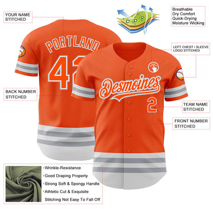Custom Orange White-Gray Line Authentic Baseball Jersey - Sky-Custom