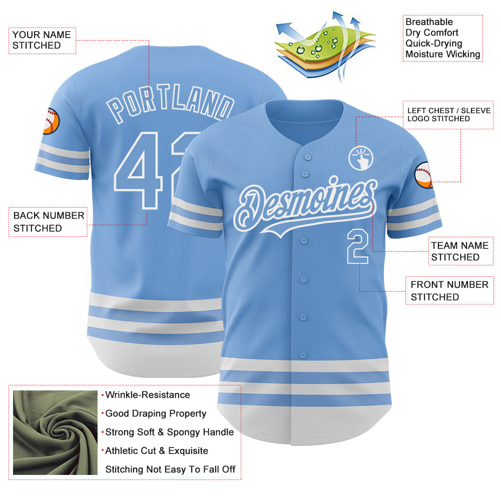 Custom Light Blue White Line Authentic Baseball Jersey - Sky-Custom