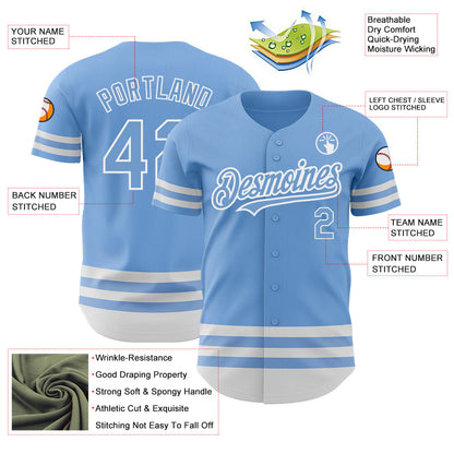 Custom Light Blue White Line Authentic Baseball Jersey - Sky-Custom