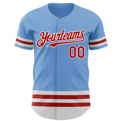 Custom Light Blue Red-White Line Authentic Baseball Jersey - Sky-Custom
