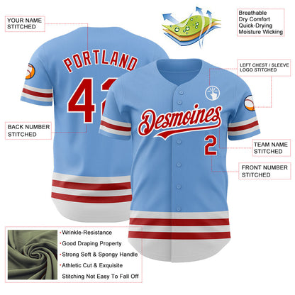 Custom Light Blue Red-White Line Authentic Baseball Jersey - Sky-Custom