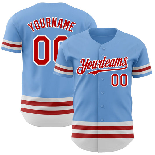 Custom Light Blue Red-White Line Authentic Baseball Jersey - Sky-Custom