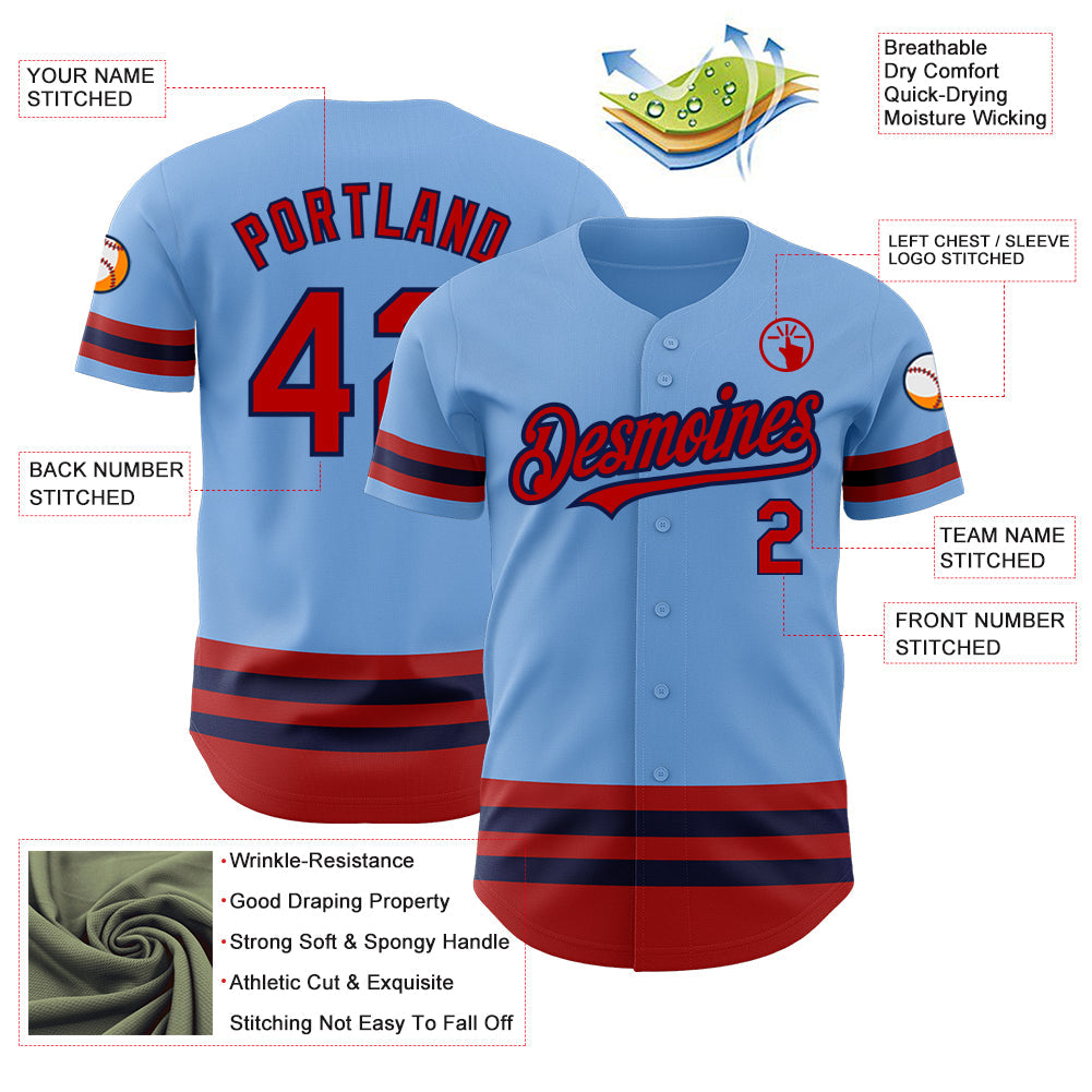 Custom Light Blue Red-Navy Line Authentic Baseball Jersey - Sky-Custom