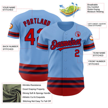 Custom Light Blue Red-Navy Line Authentic Baseball Jersey - Sky-Custom