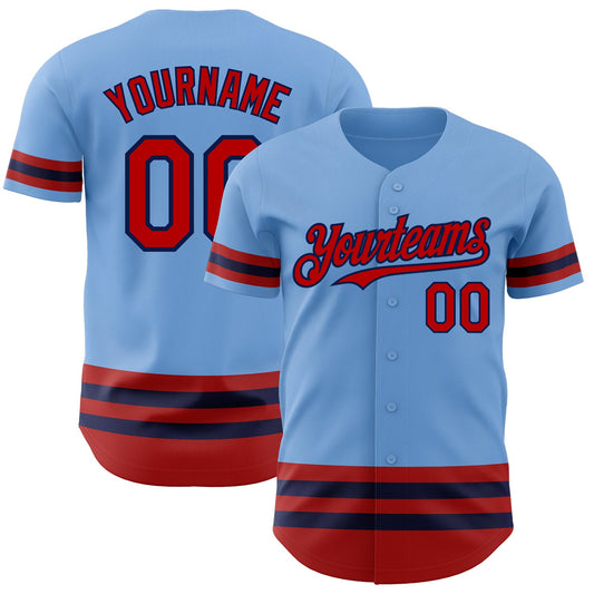 Custom Light Blue Red-Navy Line Authentic Baseball Jersey - Sky-Custom