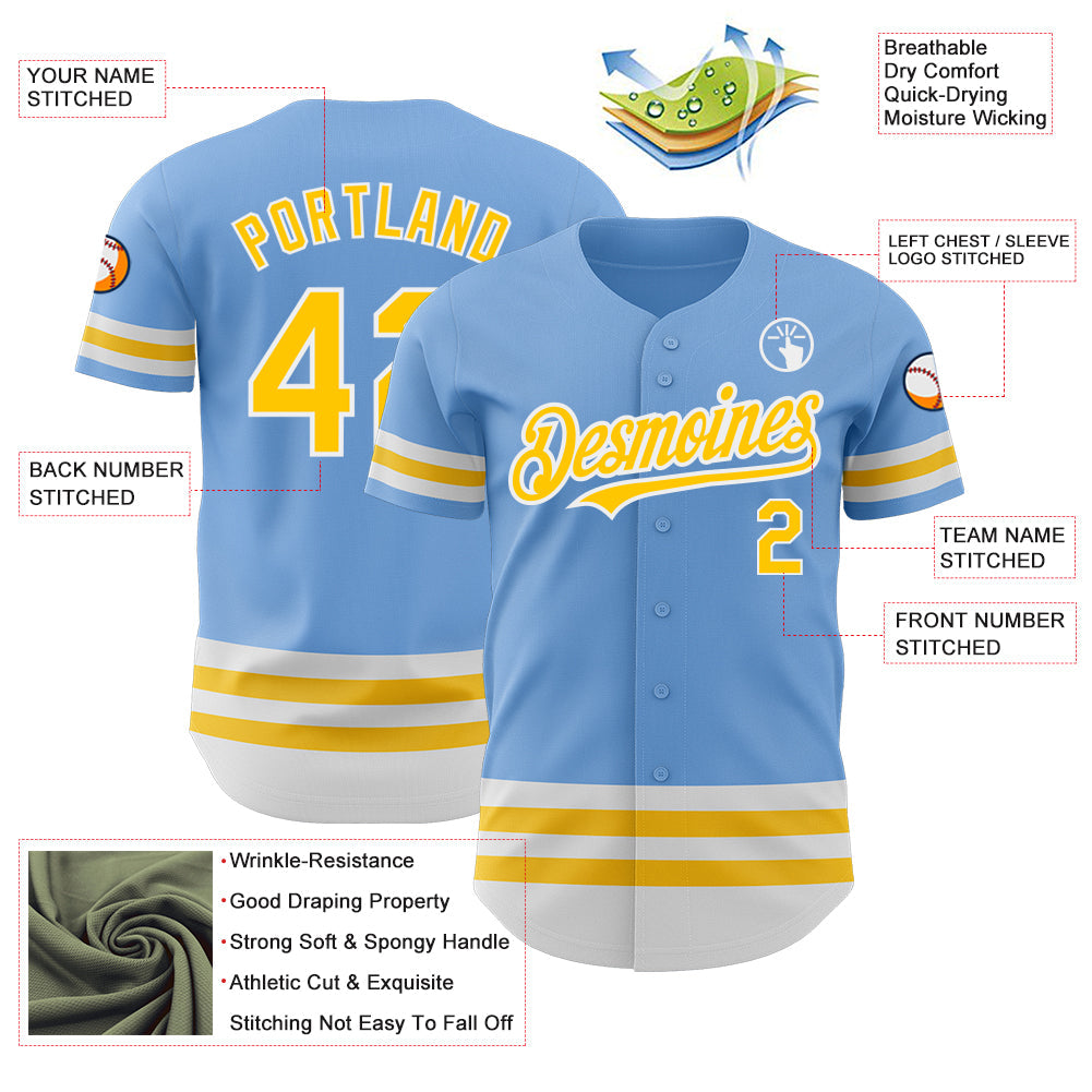 Custom Light Blue Yellow-White Line Authentic Baseball Jersey - Sky-Custom