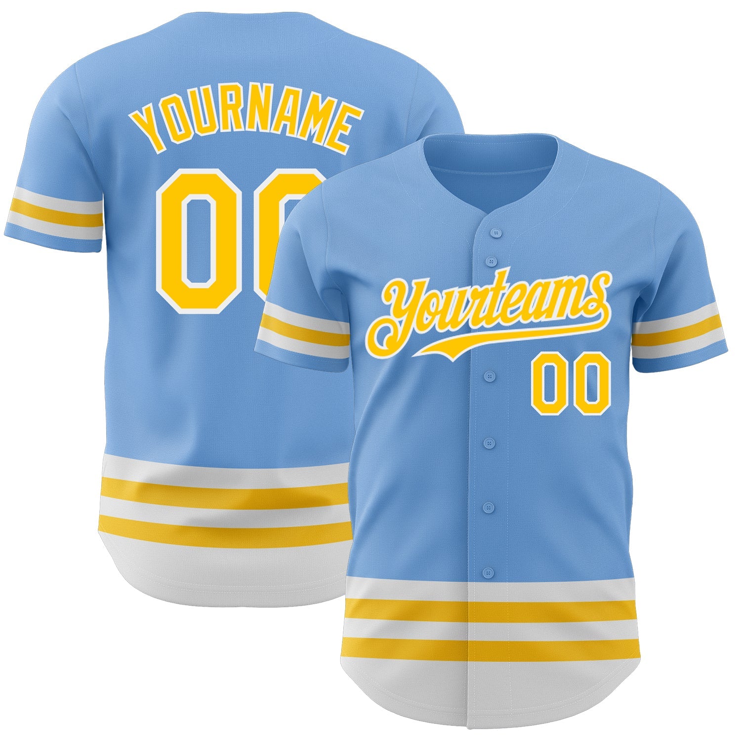 Custom Light Blue Yellow-White Line Authentic Baseball Jersey - Sky-Custom