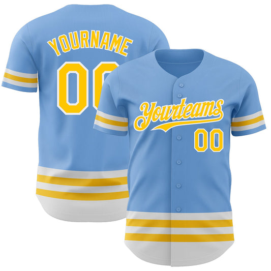 Custom Light Blue Yellow-White Line Authentic Baseball Jersey - Sky-Custom