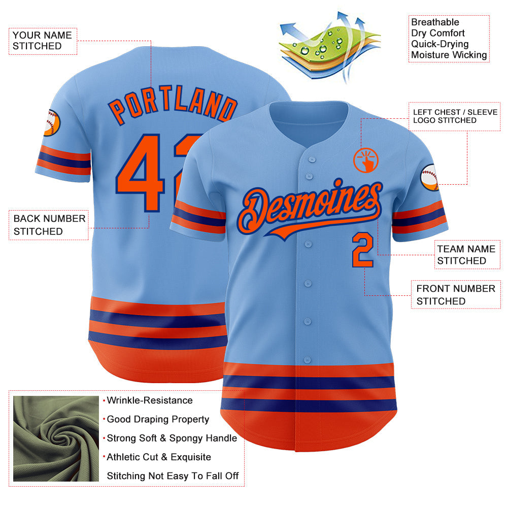 Custom Light Blue Orange-Royal Line Authentic Baseball Jersey - Sky-Custom