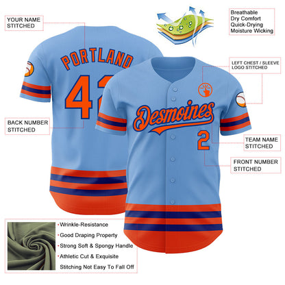 Custom Light Blue Orange-Royal Line Authentic Baseball Jersey - Sky-Custom