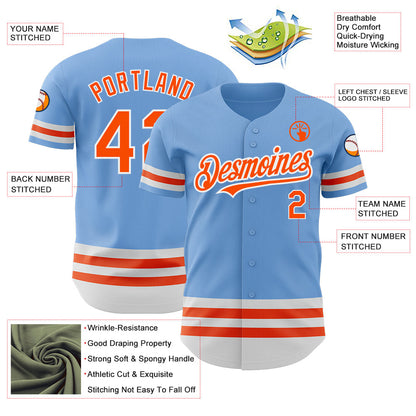Custom Light Blue Orange-White Line Authentic Baseball Jersey - Sky-Custom