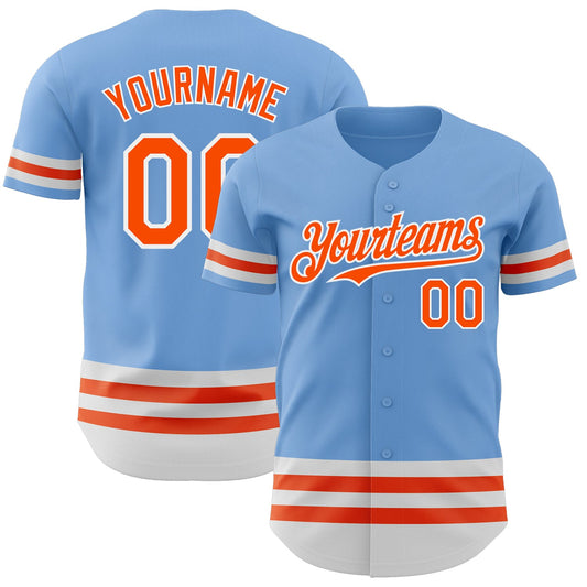 Custom Light Blue Orange-White Line Authentic Baseball Jersey - Sky-Custom
