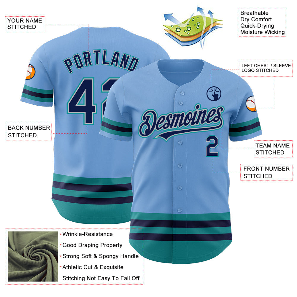 Custom Light Blue Navy Gray-Teal Line Authentic Baseball Jersey - Sky-Custom