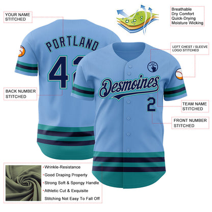 Custom Light Blue Navy Gray-Teal Line Authentic Baseball Jersey - Sky-Custom