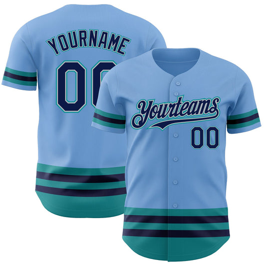 Custom Light Blue Navy Gray-Teal Line Authentic Baseball Jersey - Sky-Custom