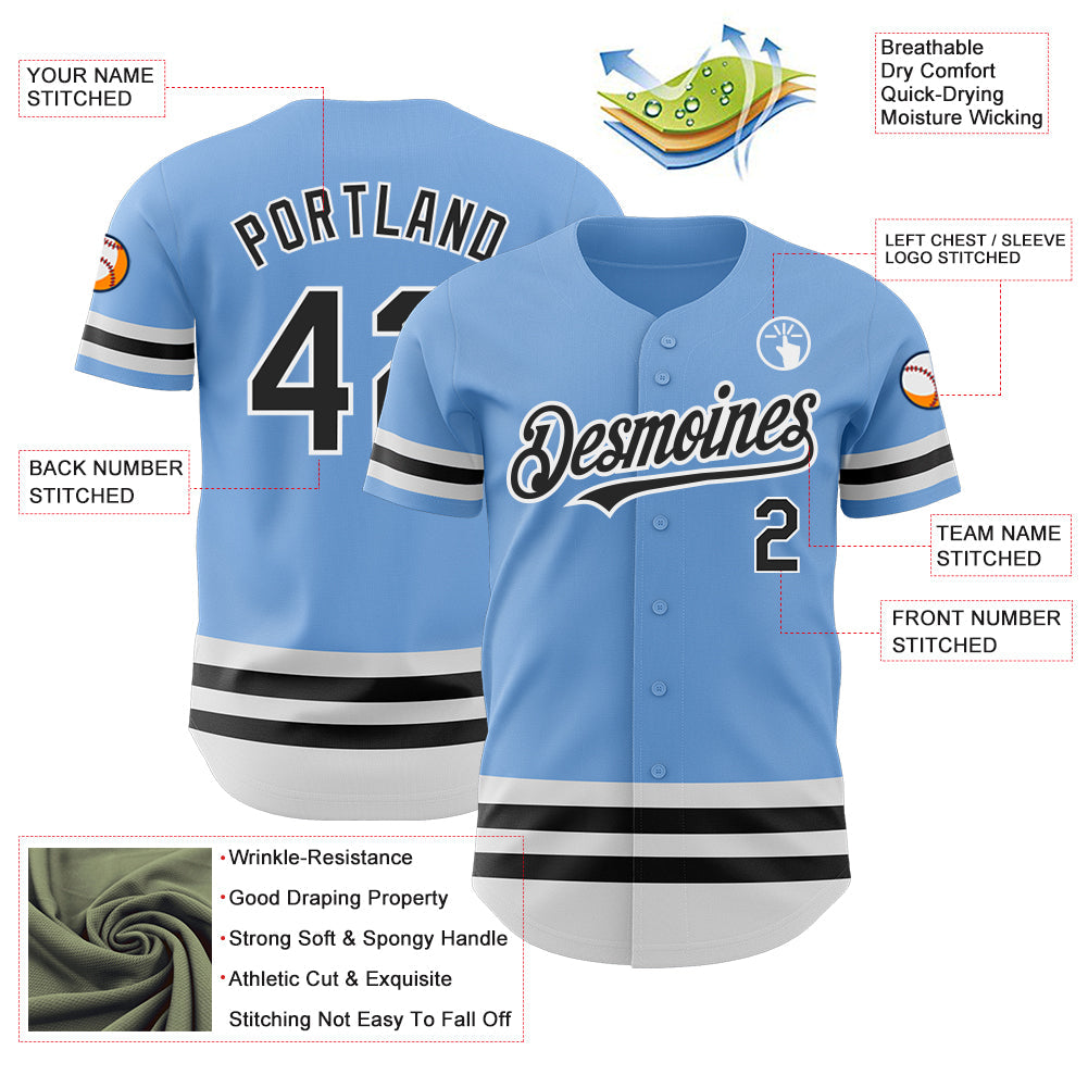 Custom Light Blue Black-White Line Authentic Baseball Jersey - Sky-Custom