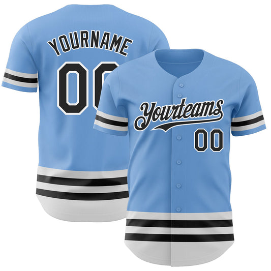 Custom Light Blue Black-White Line Authentic Baseball Jersey - Sky-Custom