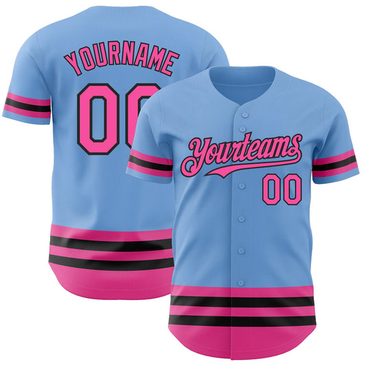 Custom Light Blue Pink-Black Line Authentic Baseball Jersey - Sky-Custom