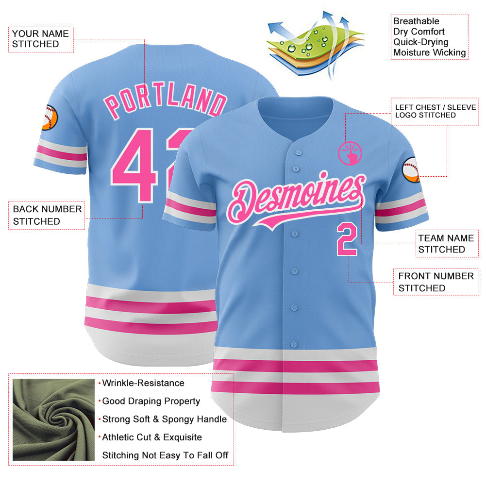 Custom Light Blue Pink-White Line Authentic Baseball Jersey - Sky-Custom