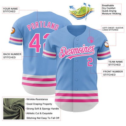Custom Light Blue Pink-White Line Authentic Baseball Jersey - Sky-Custom