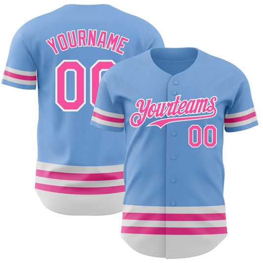 Custom Light Blue Pink-White Line Authentic Baseball Jersey - Sky-Custom