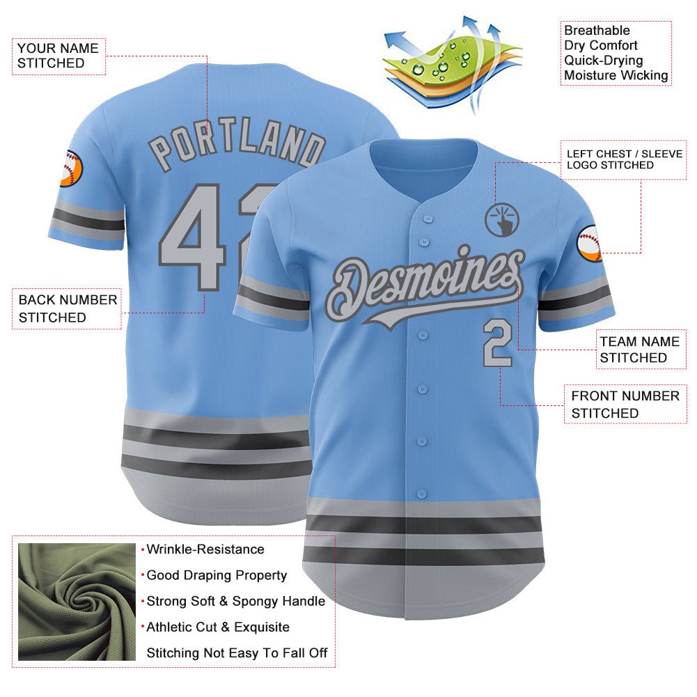 Custom Light Blue Gray-Steel Gray Line Authentic Baseball Jersey - Sky-Custom