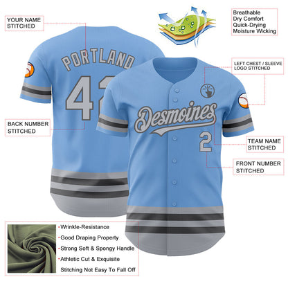 Custom Light Blue Gray-Steel Gray Line Authentic Baseball Jersey - Sky-Custom