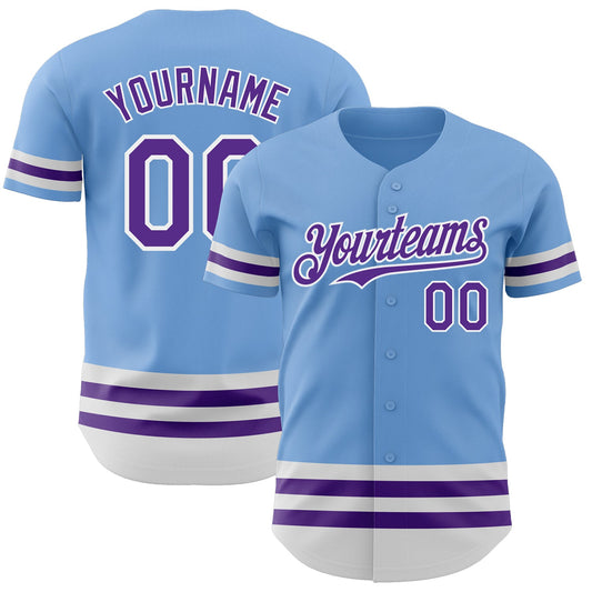 Custom Light Blue Purple-White Line Authentic Baseball Jersey - Sky-Custom