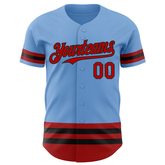 Custom Light Blue Red-Black Line Authentic Baseball Jersey - Sky-Custom